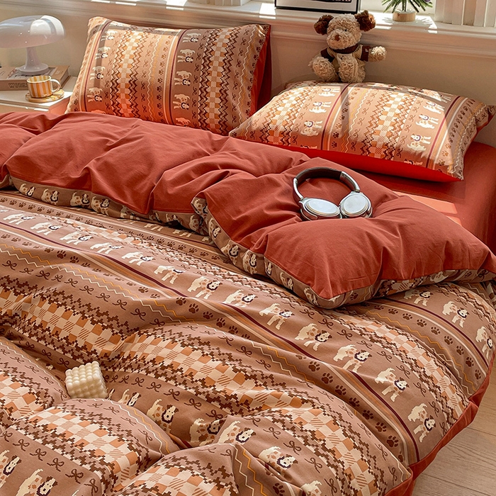 91家纺网 家纺一手货源 找家纺 忆生活 2025新款秋冬复古风全棉加厚磨毛四件套 骑士