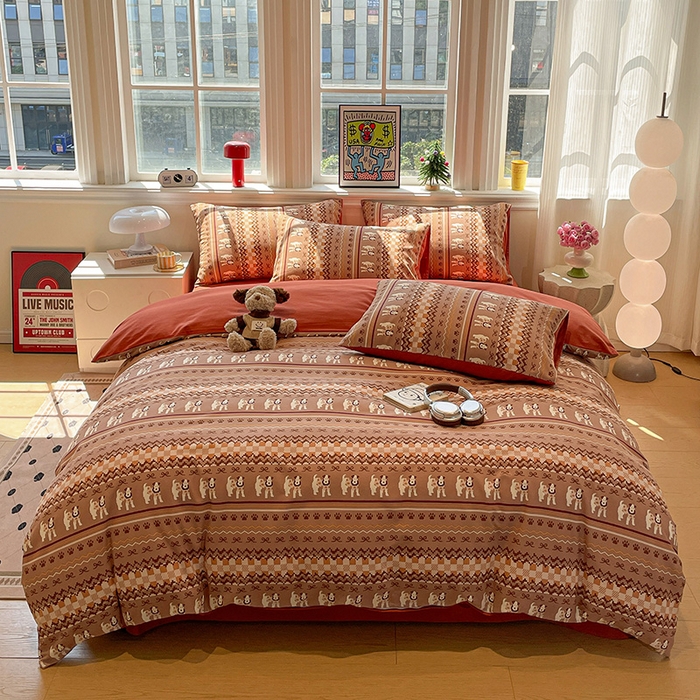 91家纺网 家纺一手货源 找家纺 忆生活 2025新款秋冬复古风全棉加厚磨毛四件套 骑士