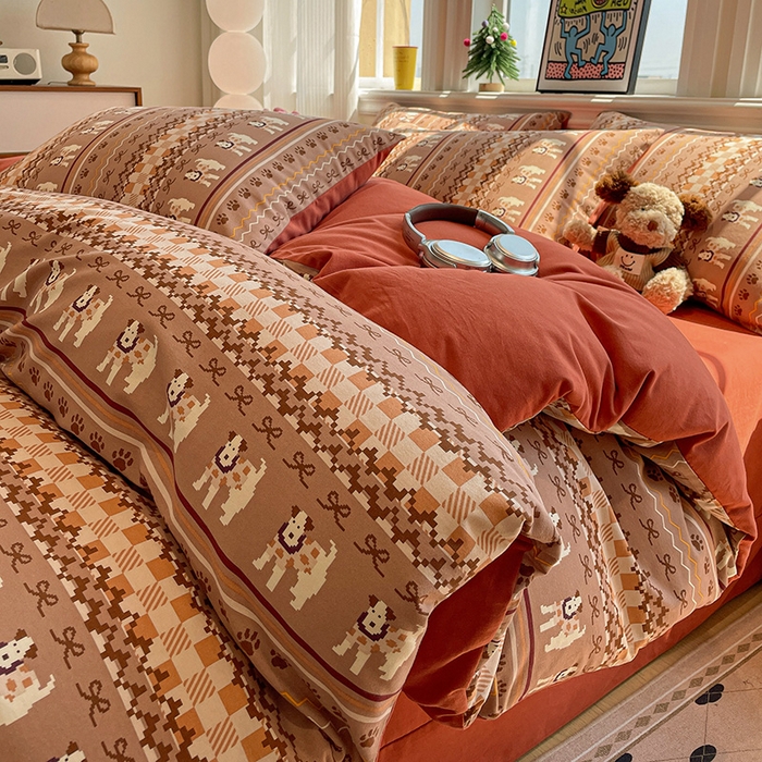 忆生活 2025新款秋冬复古风全棉加厚磨毛四件套 骑士