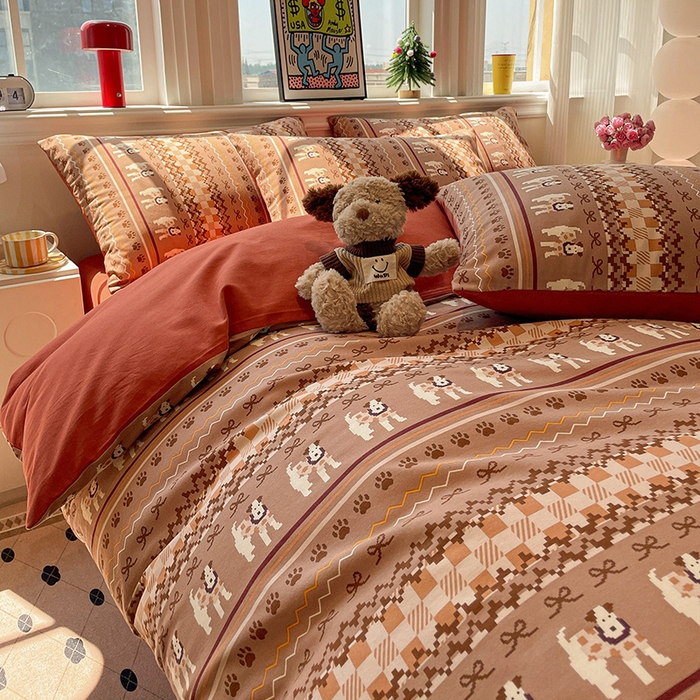 91家纺网 家纺一手货源 找家纺 忆生活 2025新款秋冬复古风全棉加厚磨毛四件套 骑士