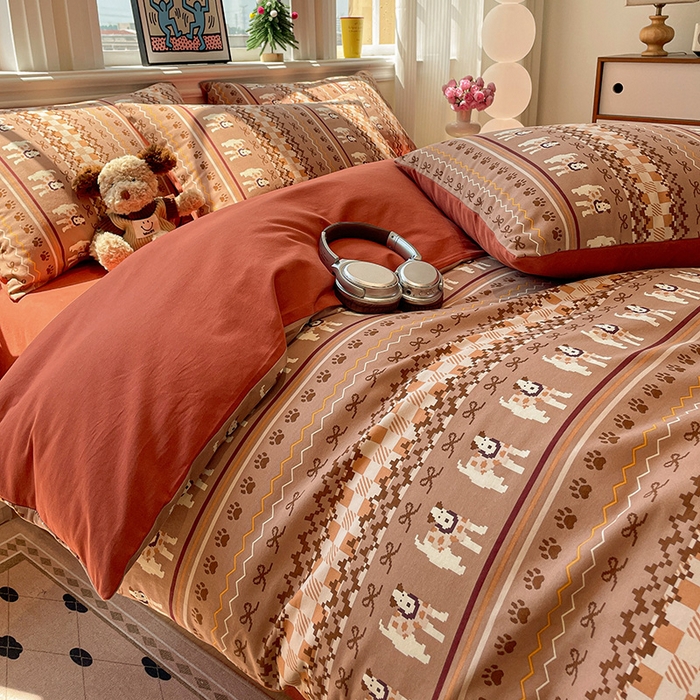 91家纺网 家纺一手货源 找家纺 忆生活 2025新款秋冬复古风全棉加厚磨毛四件套 骑士