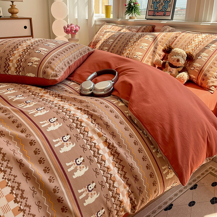 91家纺网 家纺一手货源 找家纺 忆生活 2025新款秋冬复古风全棉加厚磨毛四件套 骑士