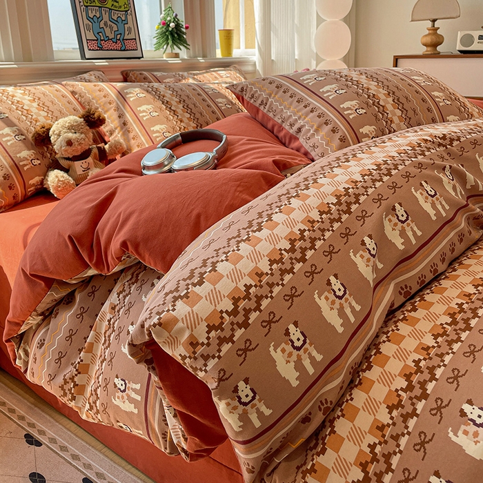 91家纺网 家纺一手货源 找家纺 忆生活 2025新款秋冬复古风全棉加厚磨毛四件套 骑士