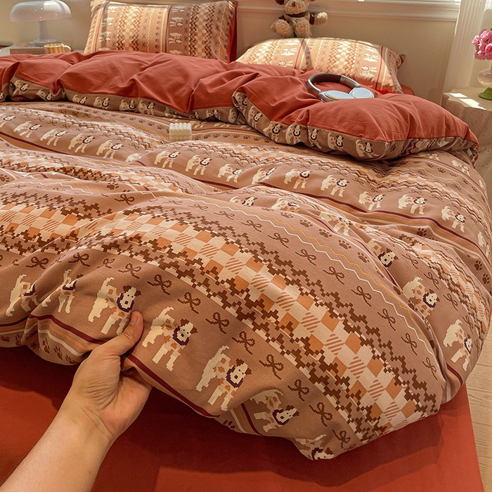 91家纺网 家纺一手货源 找家纺 忆生活 2025新款秋冬复古风全棉加厚磨毛四件套 骑士