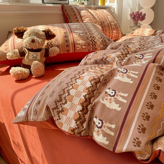 91家纺网 家纺一手货源 找家纺 忆生活 2025新款秋冬复古风全棉加厚磨毛四件套 骑士