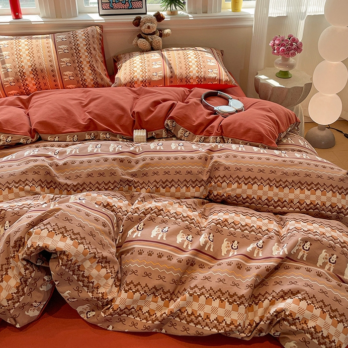 91家纺网 家纺一手货源 找家纺 忆生活 2025新款秋冬复古风全棉加厚磨毛四件套 骑士