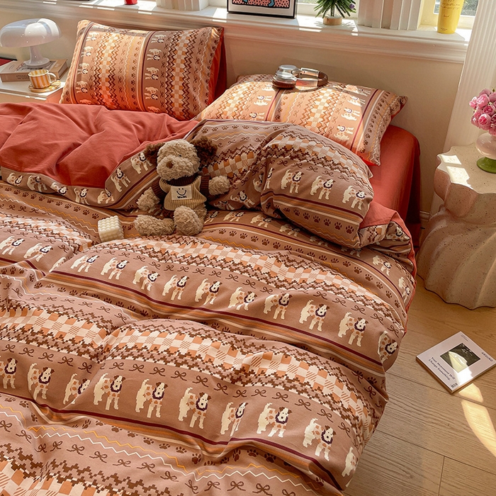 91家纺网 家纺一手货源 找家纺 忆生活 2025新款秋冬复古风全棉加厚磨毛四件套 骑士