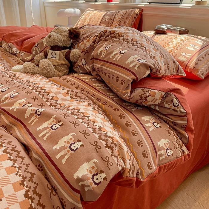 91家纺网 家纺一手货源 找家纺 忆生活 2025新款秋冬复古风全棉加厚磨毛四件套 骑士