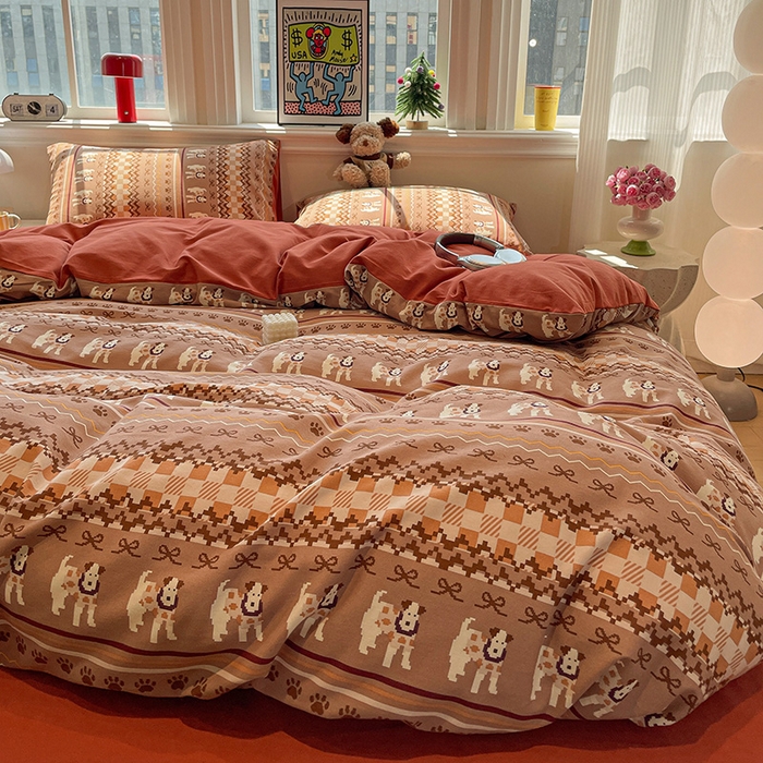 91家纺网 家纺一手货源 找家纺 忆生活 2025新款秋冬复古风全棉加厚磨毛四件套 骑士