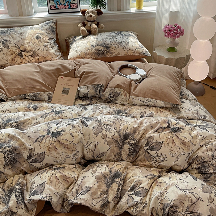 91家纺网 家纺一手货源 找家纺 忆生活 2025新款秋冬复古风全棉加厚磨毛四件套 芊墨