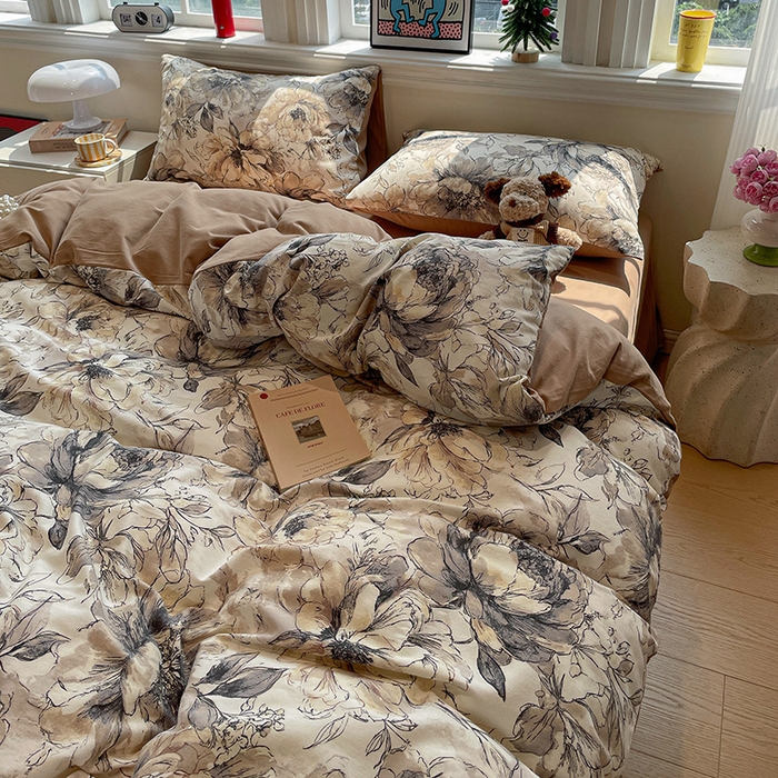 91家纺网 家纺一手货源 找家纺 忆生活 2025新款秋冬复古风全棉加厚磨毛四件套 芊墨