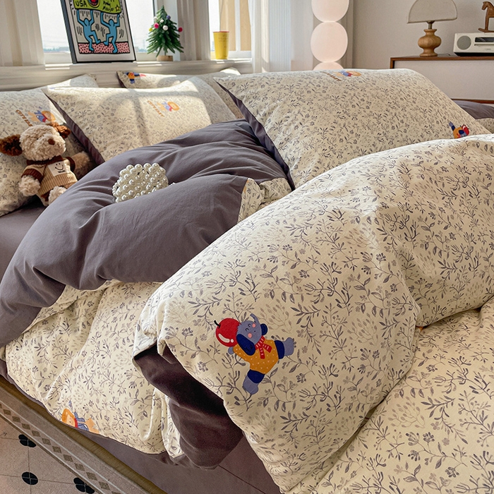 91家纺网 家纺一手货源 找家纺 忆生活 2025新款秋冬复古风全棉加厚磨毛四件套 童年