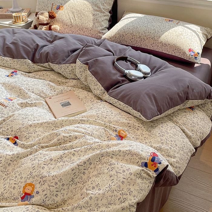 91家纺网 家纺一手货源 找家纺 忆生活 2025新款秋冬复古风全棉加厚磨毛四件套 童年