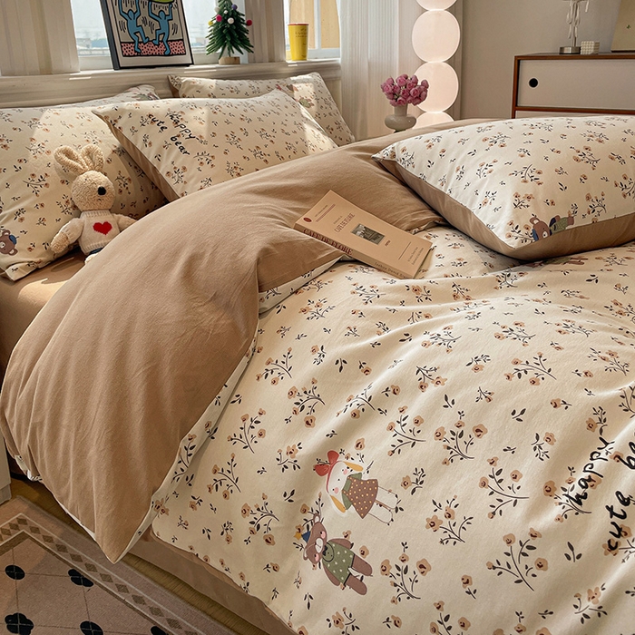 91家纺网 家纺一手货源 找家纺 忆生活 2025新款秋冬复古风全棉加厚磨毛四件套 玩伴