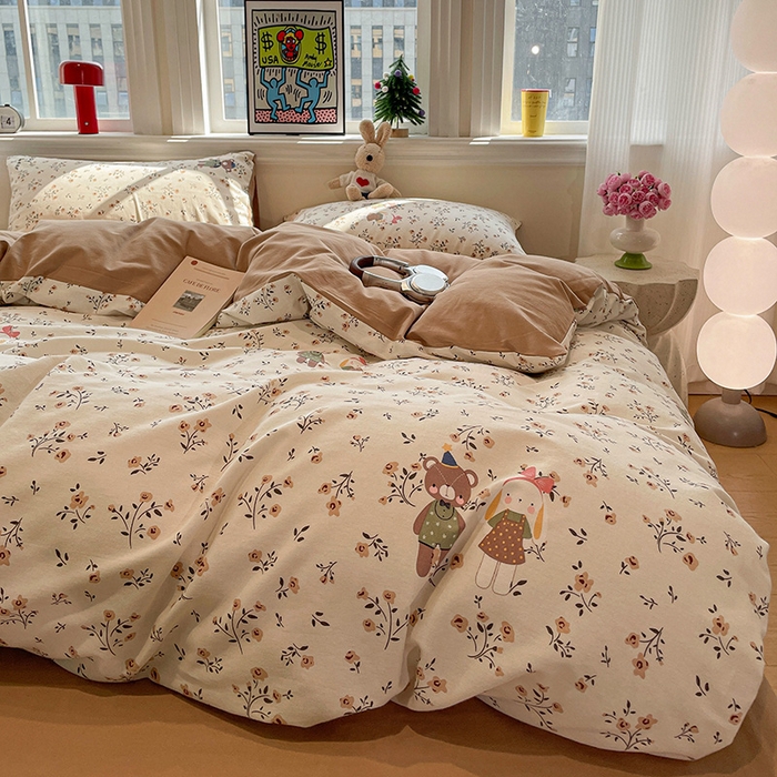 91家纺网 家纺一手货源 找家纺 忆生活 2025新款秋冬复古风全棉加厚磨毛四件套 玩伴