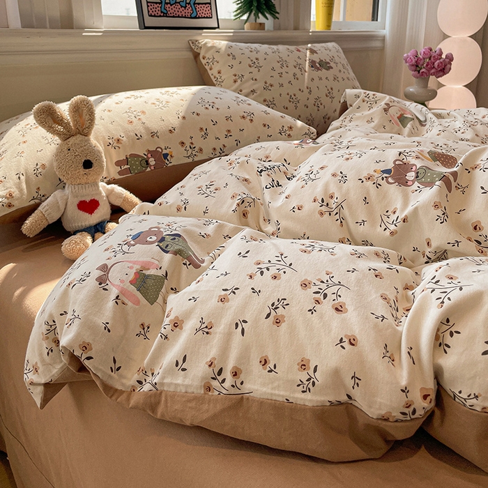 91家纺网 家纺一手货源 找家纺 忆生活 2025新款秋冬复古风全棉加厚磨毛四件套 玩伴