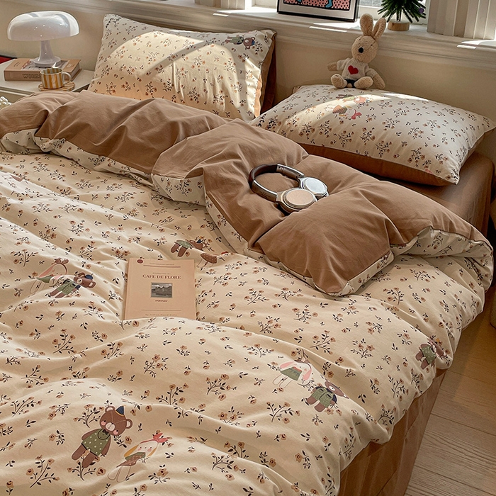 91家纺网 家纺一手货源 找家纺 忆生活 2025新款秋冬复古风全棉加厚磨毛四件套 玩伴