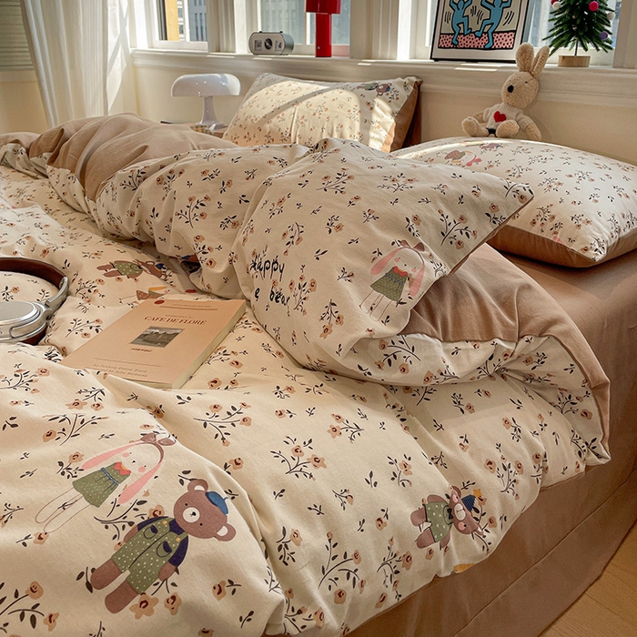 91家纺网 家纺一手货源 找家纺 忆生活 2025新款秋冬复古风全棉加厚磨毛四件套 玩伴