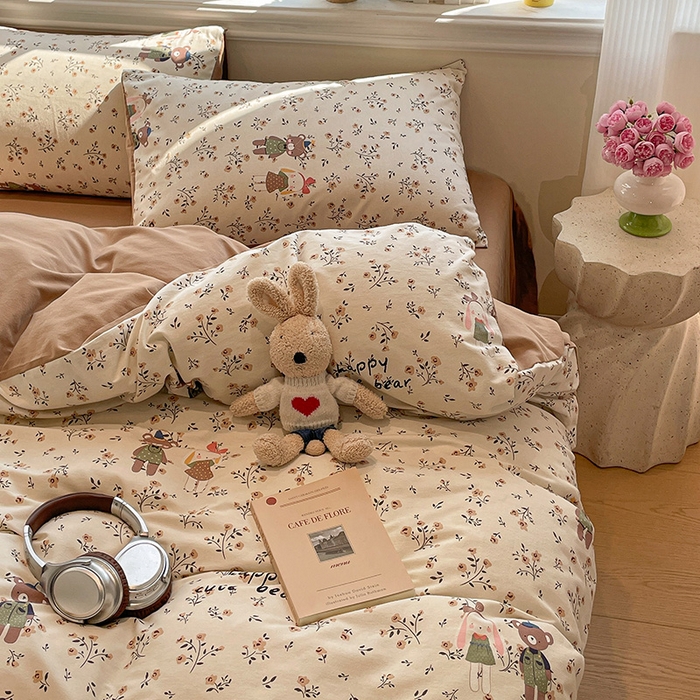 91家纺网 家纺一手货源 找家纺 忆生活 2025新款秋冬复古风全棉加厚磨毛四件套 玩伴