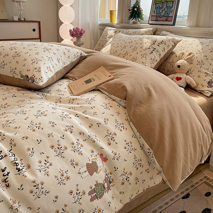 91家纺网 家纺一手货源 找家纺 忆生活 2025新款秋冬复古风全棉加厚磨毛四件套 玩伴