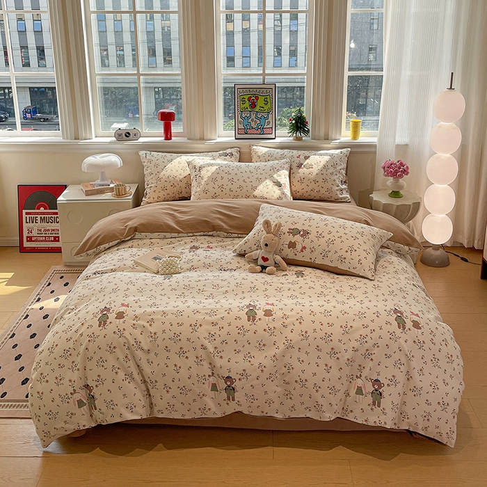 91家纺网 家纺一手货源 找家纺 忆生活 2025新款秋冬复古风全棉加厚磨毛四件套 玩伴