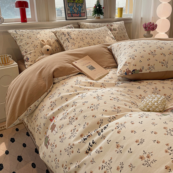 91家纺网 家纺一手货源 找家纺 忆生活 2025新款秋冬复古风全棉加厚磨毛四件套 玩伴