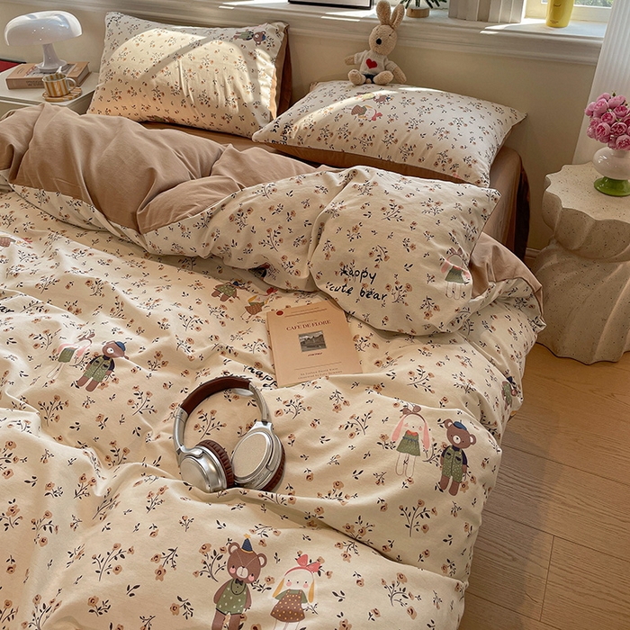 91家纺网 家纺一手货源 找家纺 忆生活 2025新款秋冬复古风全棉加厚磨毛四件套 玩伴