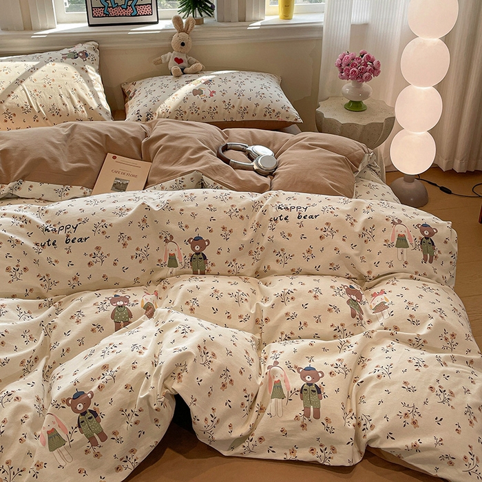 91家纺网 家纺一手货源 找家纺 忆生活 2025新款秋冬复古风全棉加厚磨毛四件套 玩伴