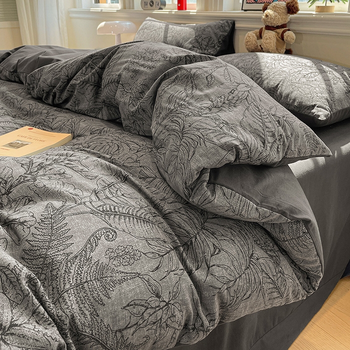 91家纺网 家纺一手货源 找家纺 忆生活 2025新款秋冬复古风全棉加厚磨毛四件套 叶语