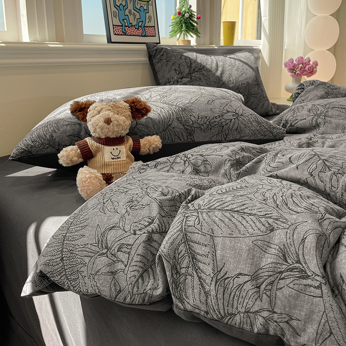 91家纺网 家纺一手货源 找家纺 忆生活 2025新款秋冬复古风全棉加厚磨毛四件套 叶语