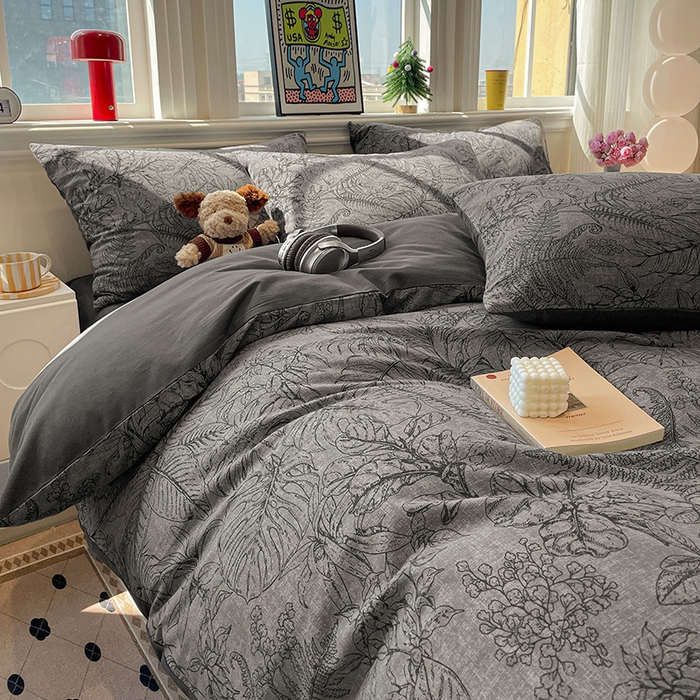 91家纺网 家纺一手货源 找家纺 忆生活 2025新款秋冬复古风全棉加厚磨毛四件套 叶语