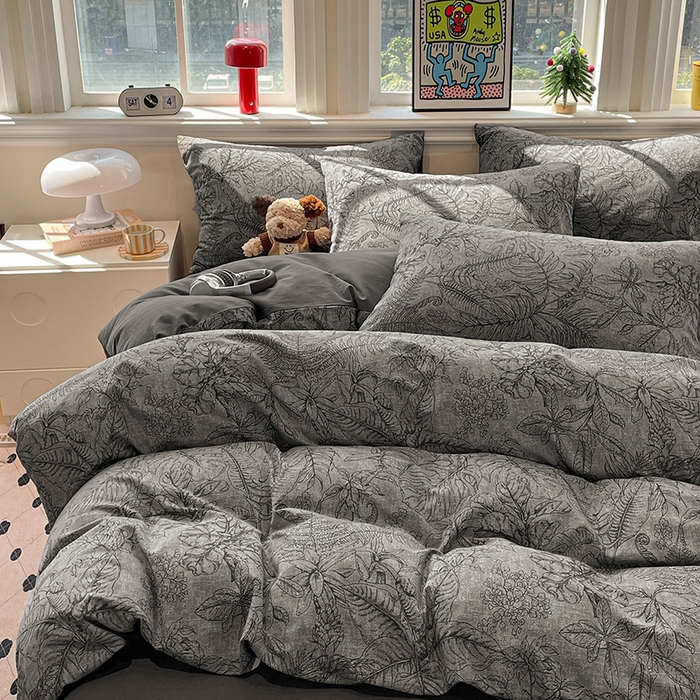 91家纺网 家纺一手货源 找家纺 忆生活 2025新款秋冬复古风全棉加厚磨毛四件套 叶语