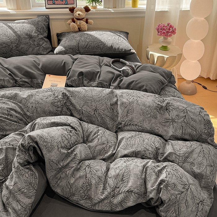 91家纺网 家纺一手货源 找家纺 忆生活 2025新款秋冬复古风全棉加厚磨毛四件套 叶语