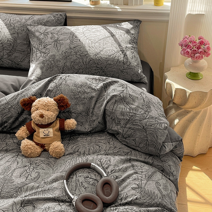 91家纺网 家纺一手货源 找家纺 忆生活 2025新款秋冬复古风全棉加厚磨毛四件套 叶语