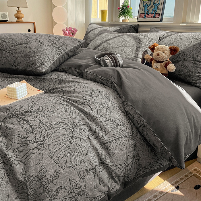 91家纺网 家纺一手货源 找家纺 忆生活 2025新款秋冬复古风全棉加厚磨毛四件套 叶语