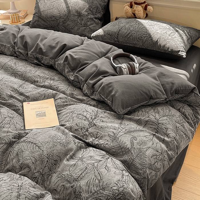 91家纺网 家纺一手货源 找家纺 忆生活 2025新款秋冬复古风全棉加厚磨毛四件套 叶语