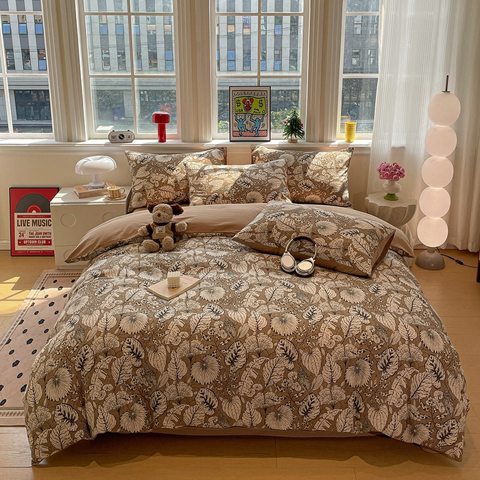 91家纺网 家纺一手货源 找家纺 忆生活 2025新款秋冬复古风全棉加厚磨毛四件套 夜雨-咖