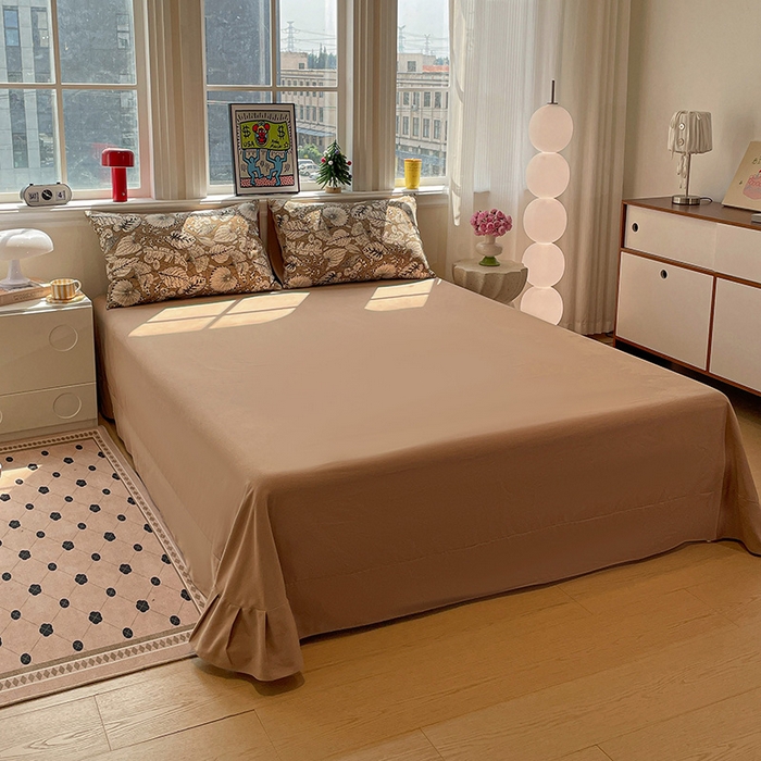 91家纺网 家纺一手货源 找家纺 忆生活 2025新款秋冬复古风全棉加厚磨毛四件套 夜雨-咖