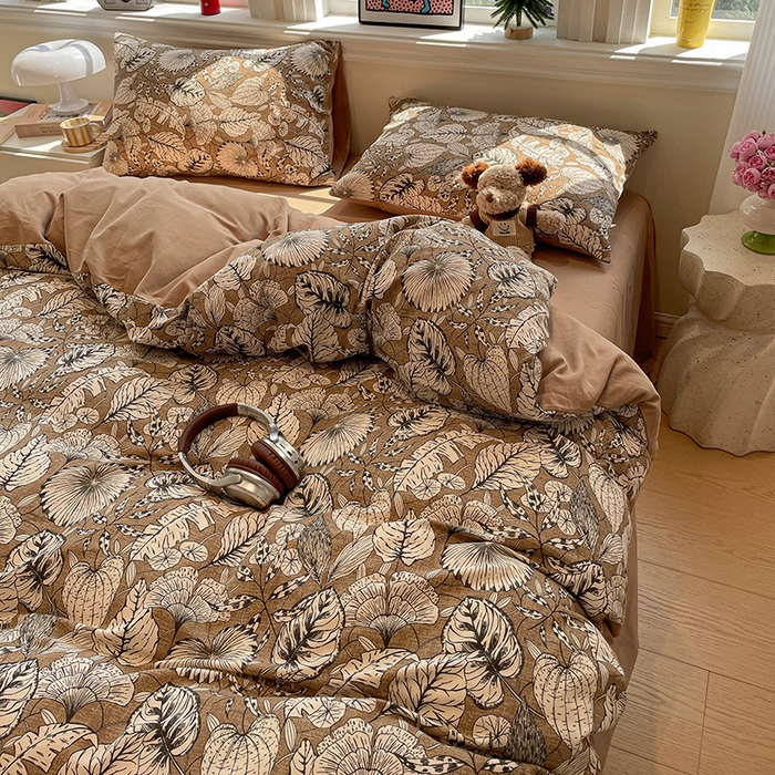 91家纺网 家纺一手货源 找家纺 忆生活 2025新款秋冬复古风全棉加厚磨毛四件套 夜雨-咖