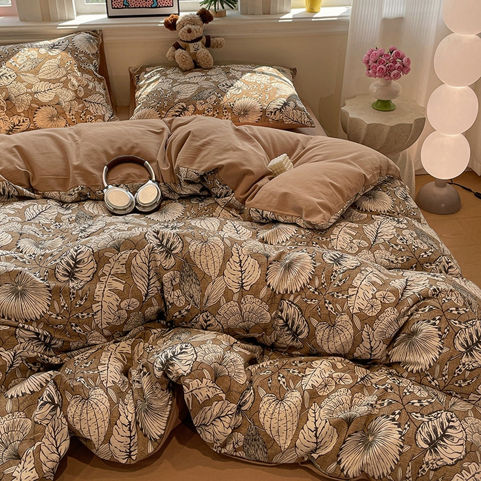 91家纺网 家纺一手货源 找家纺 忆生活 2025新款秋冬复古风全棉加厚磨毛四件套 夜雨-咖