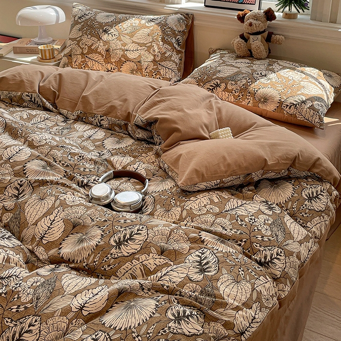 91家纺网 家纺一手货源 找家纺 忆生活 2025新款秋冬复古风全棉加厚磨毛四件套 夜雨-咖