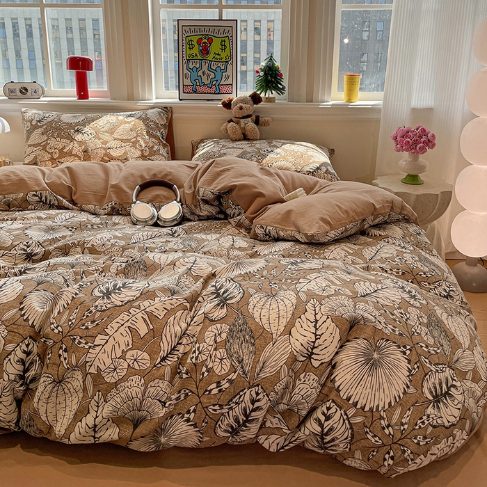 91家纺网 家纺一手货源 找家纺 忆生活 2025新款秋冬复古风全棉加厚磨毛四件套 夜雨-咖