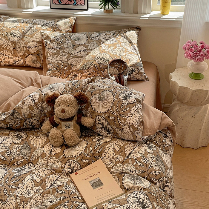 91家纺网 家纺一手货源 找家纺 忆生活 2025新款秋冬复古风全棉加厚磨毛四件套 夜雨-咖