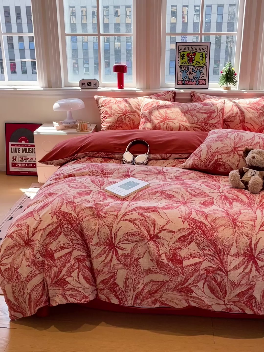 91家纺网 家纺一手货源 找家纺 忆生活 2025新款秋冬复古风全棉加厚磨毛四件套 花颜-红