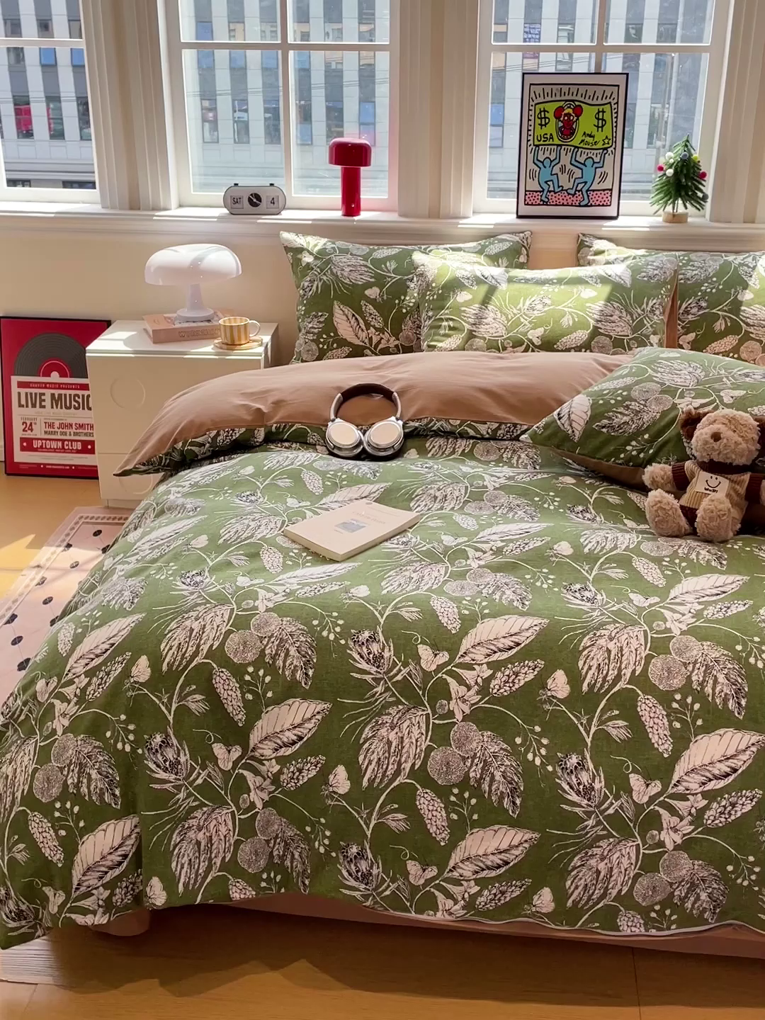 91家纺网 家纺一手货源 找家纺 忆生活 2025新款秋冬复古风全棉加厚磨毛四件套 璃月-绿