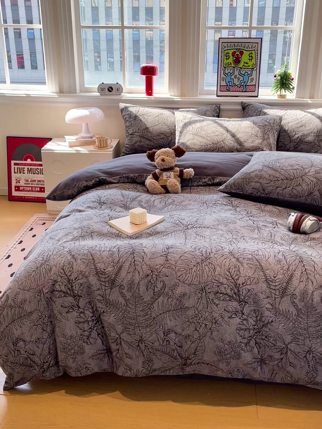 91家纺网 家纺一手货源 找家纺 忆生活 2025新款秋冬复古风全棉加厚磨毛四件套 叶语