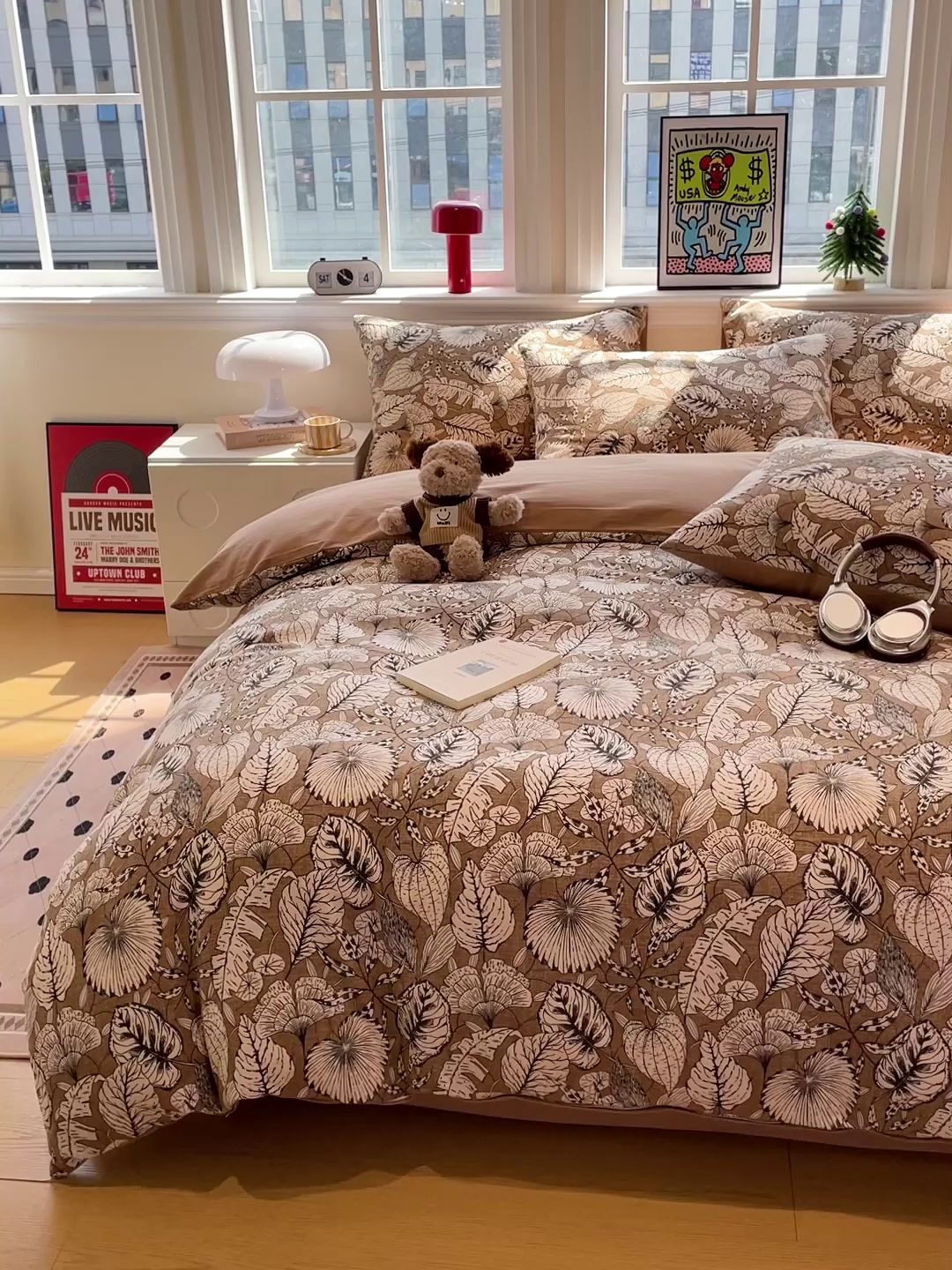 91家纺网 家纺一手货源 找家纺 忆生活 2025新款秋冬复古风全棉加厚磨毛四件套 夜雨-咖