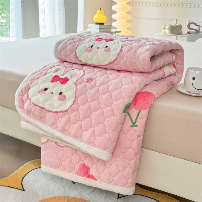 91家纺网 家纺一手货源 找家纺 优选 2025热款外贸跨境电商热销款冬季加厚牛奶绒印花床垫床垫学生单人宿舍上下铺 樱桃小兔