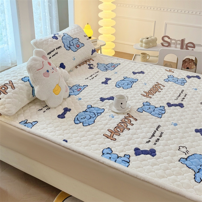 91家纺网 家纺一手货源 找家纺 优选 2025热款外贸跨境电商热销款冬季加厚牛奶绒印花床垫床垫学生单人宿舍上下铺 快乐狗