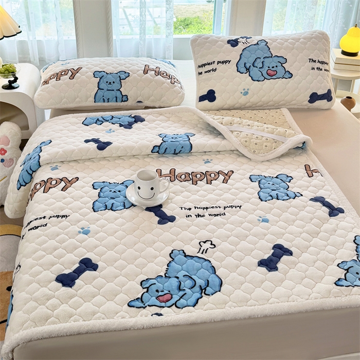 91家纺网 家纺一手货源 找家纺 优选 2025热款外贸跨境电商热销款冬季加厚牛奶绒印花床垫床垫学生单人宿舍上下铺 快乐狗